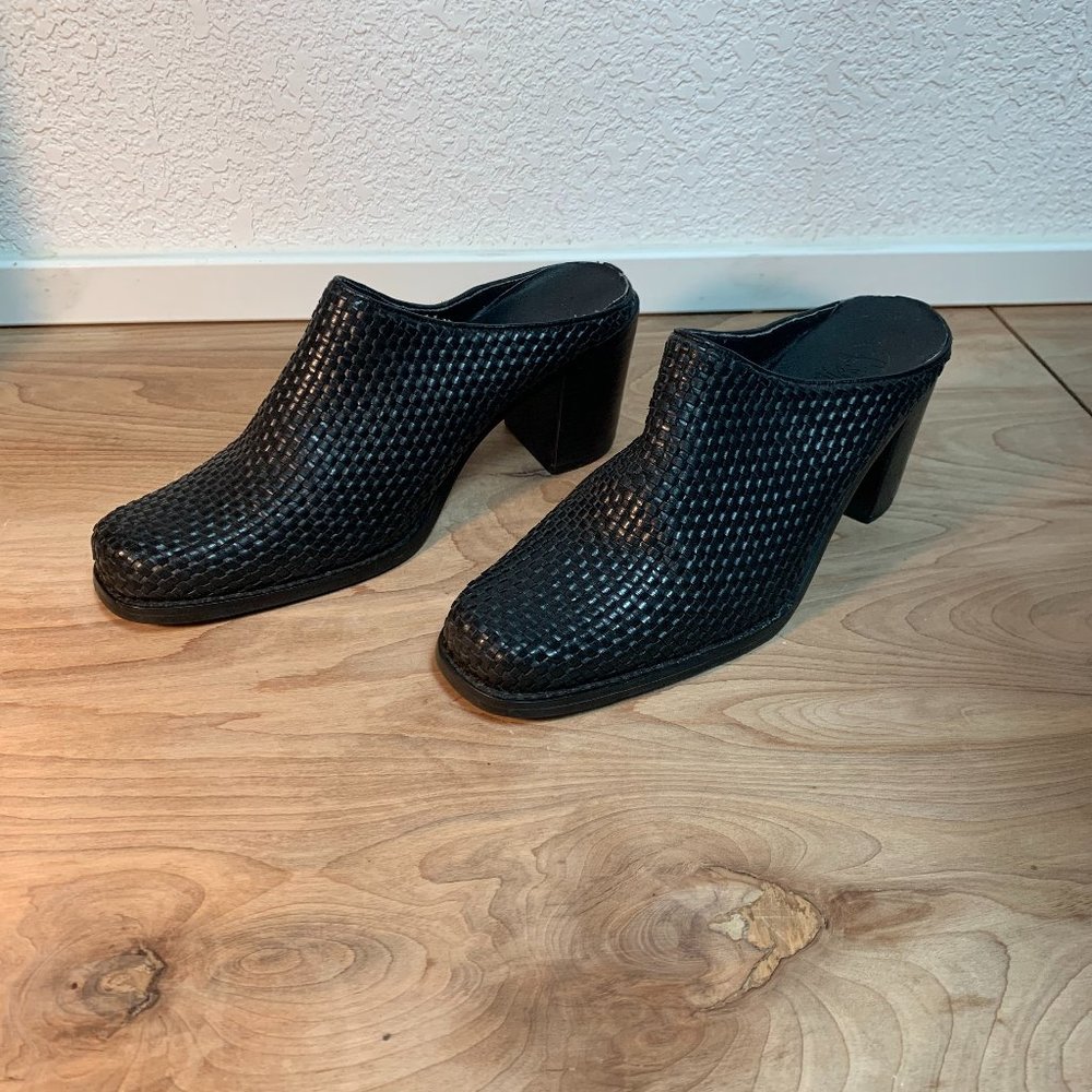 Women's Woven Leather Black Durango Heeled Mule